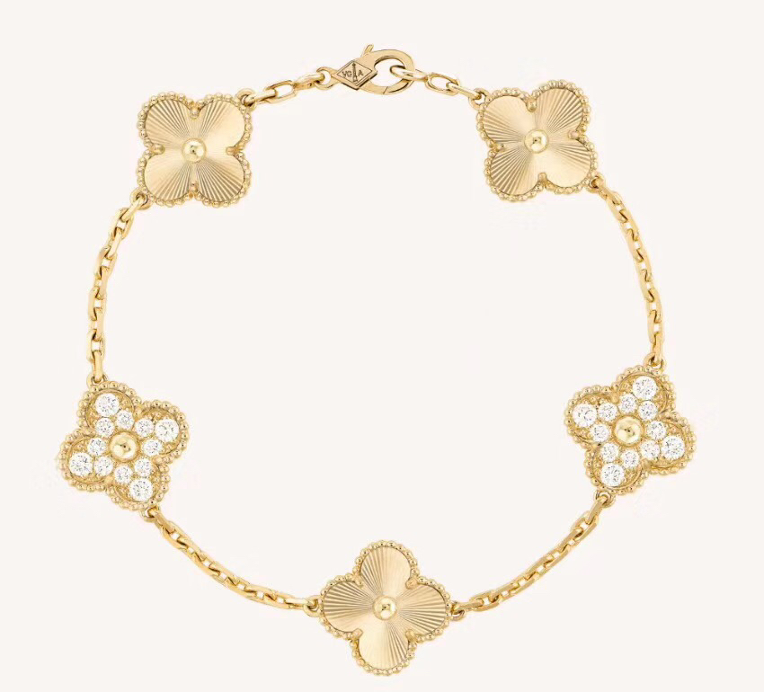 Trendy Gold Bracelet - Van Cleef & Arpels Inspired, Diamond Accents