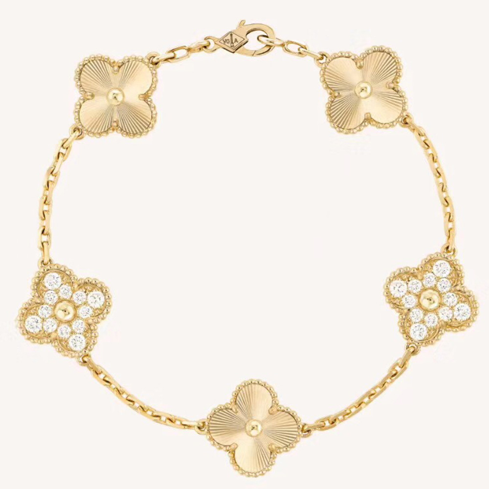 Trendy Gold Bracelet - Van Cleef & Arpels Inspired, Diamond Accents