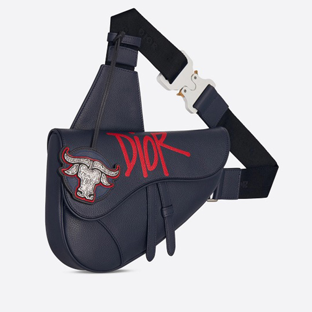 DiorSaddleBag - Navy Blue with Red Embroidery, Fashion Statement