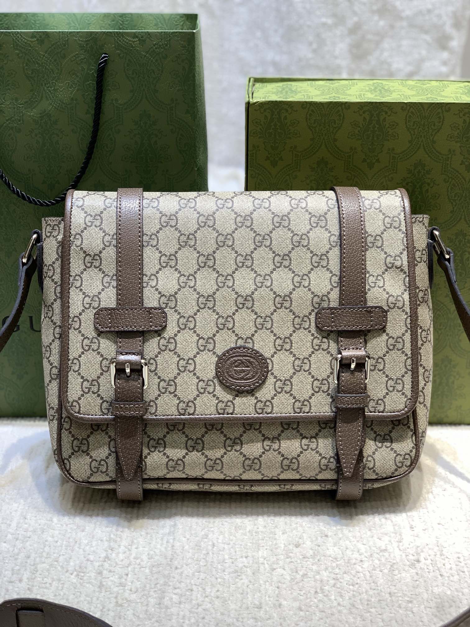 Luxury Gucci-Style GG Canvas Satchel with Buckles