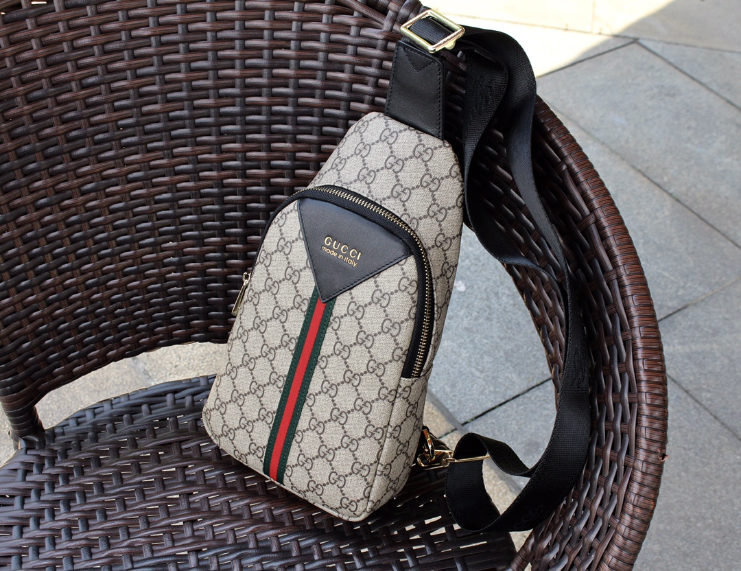 Elegant Gucci-Style Sling Bag - Red and Green Stripe Accent