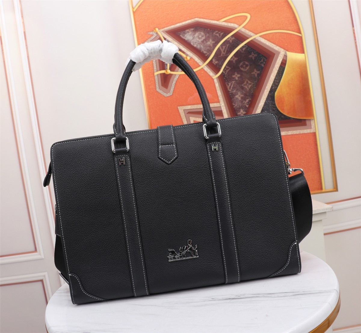 Hermès Black Leather Briefcase | Luxury Work Bag |