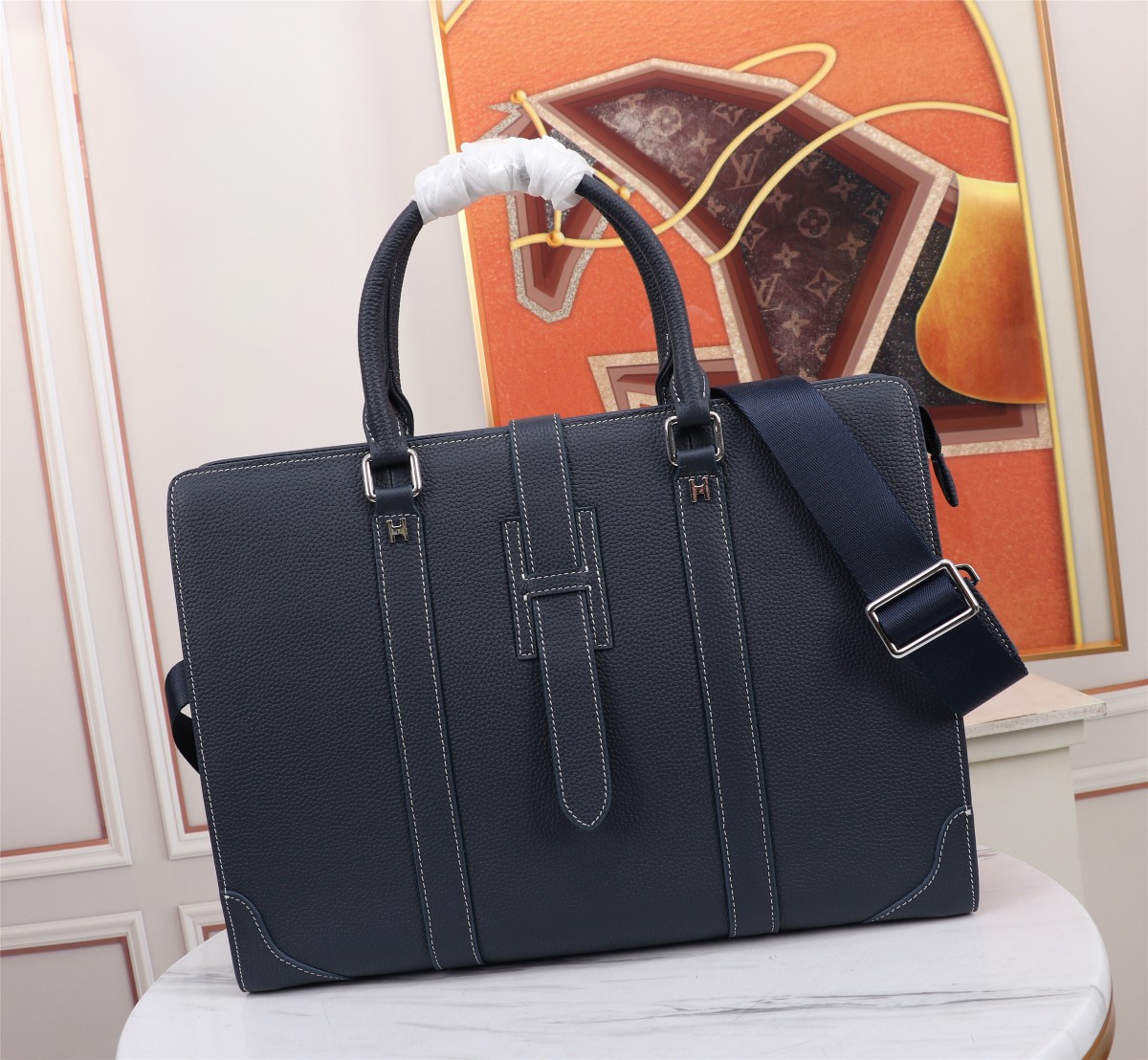 Hermès Navy Blue Briefcase | Luxury Leather Bag |