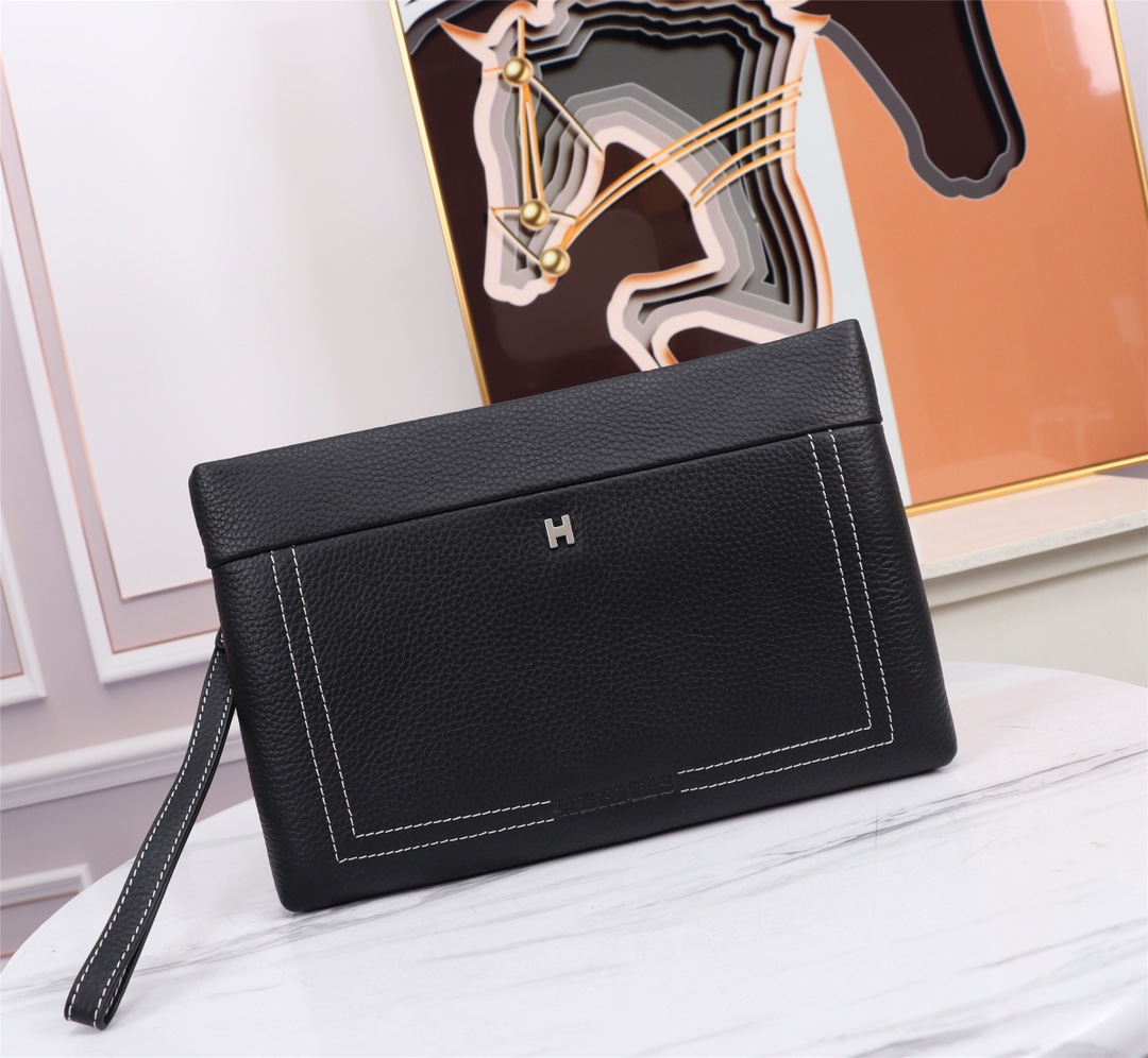 Hermès Black Leather Wallet | Minimalist 'H' Logo |