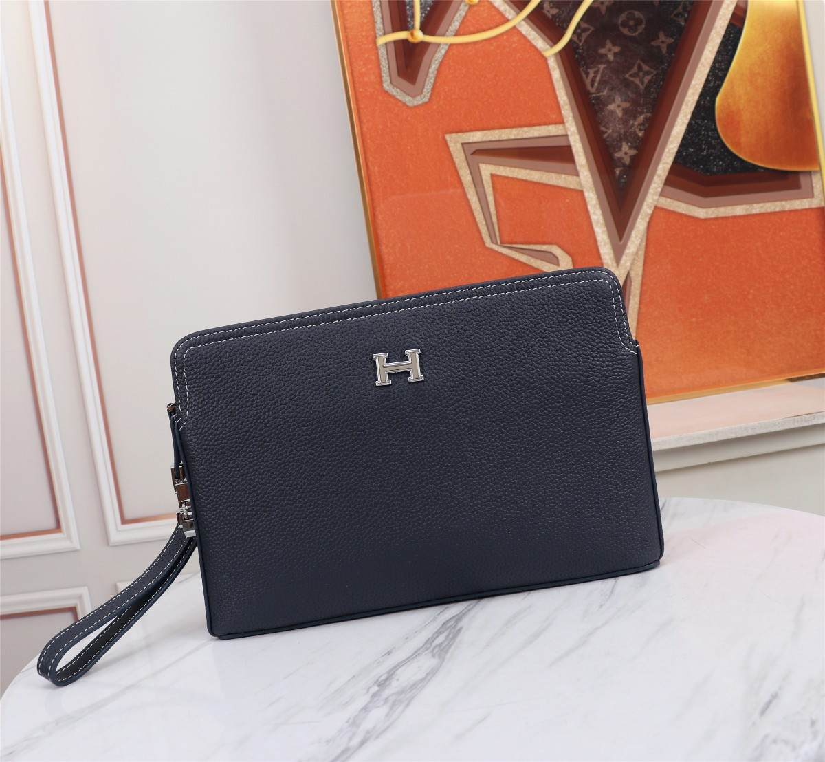 Hermès Navy Blue Leather Wallet | 'H' Buckle Design | 