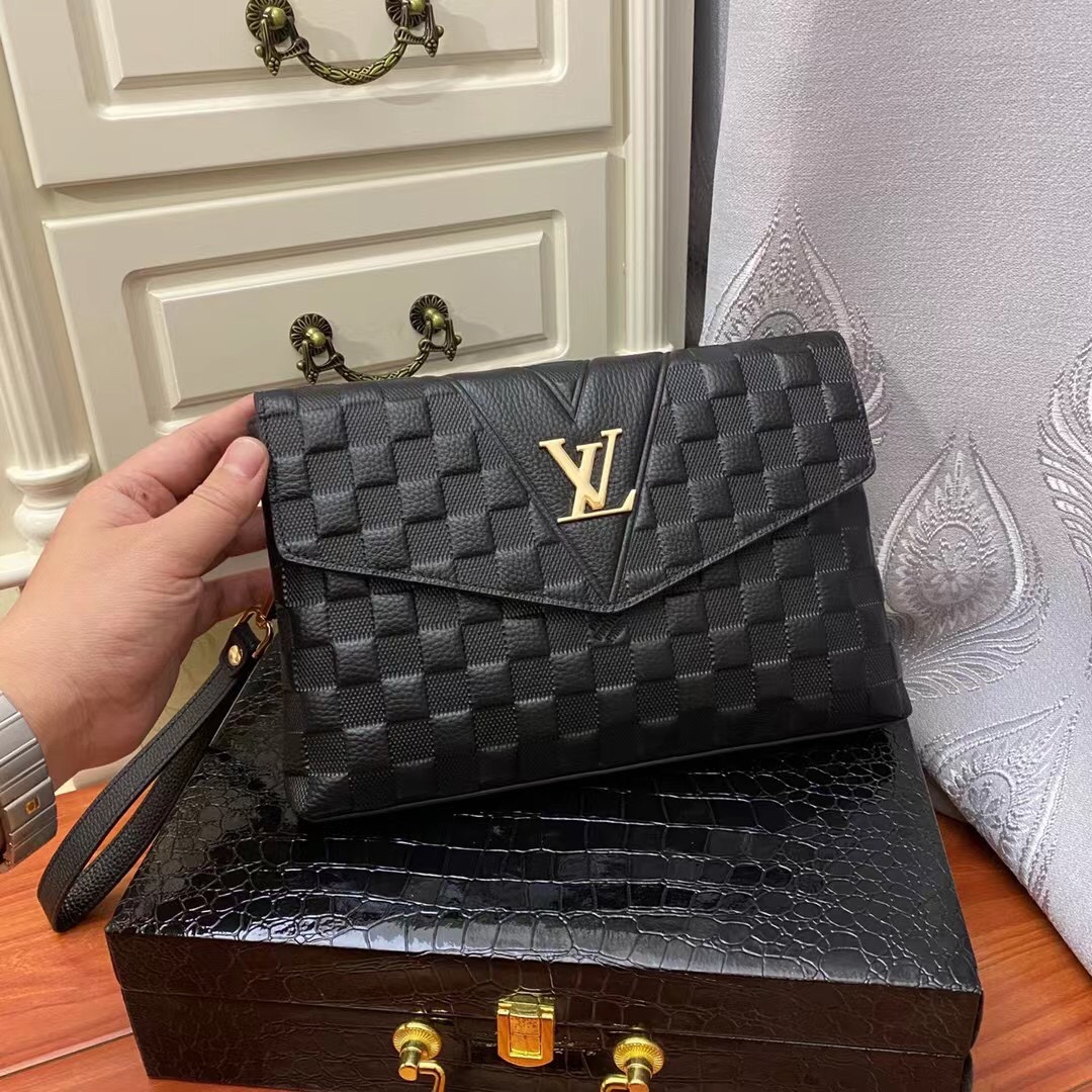 LV Black Quilted Wallet - Luxurious Gold 'LV' Initials