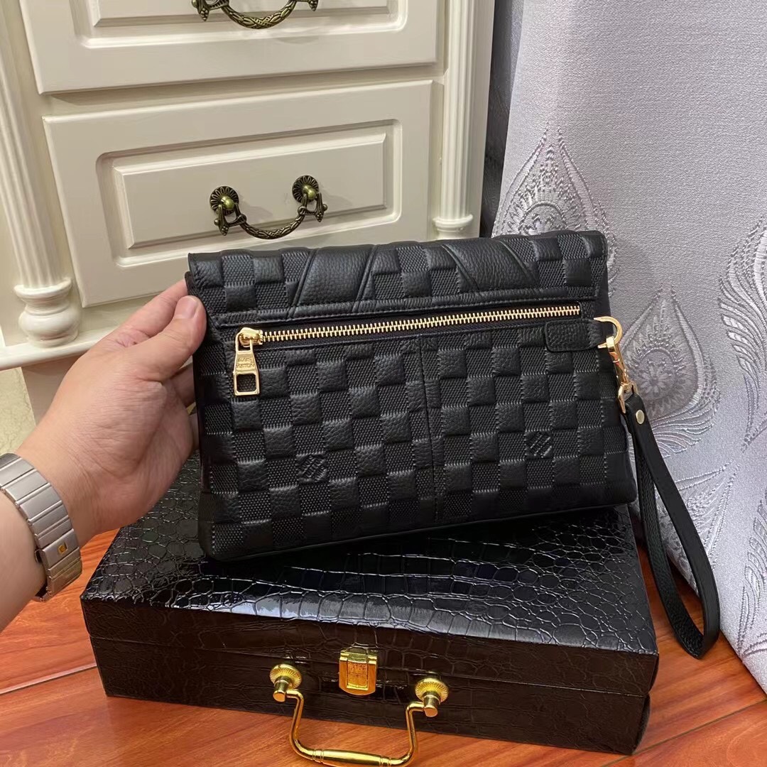 LV Black Quilted Wallet - Luxurious Gold 'LV' Initials