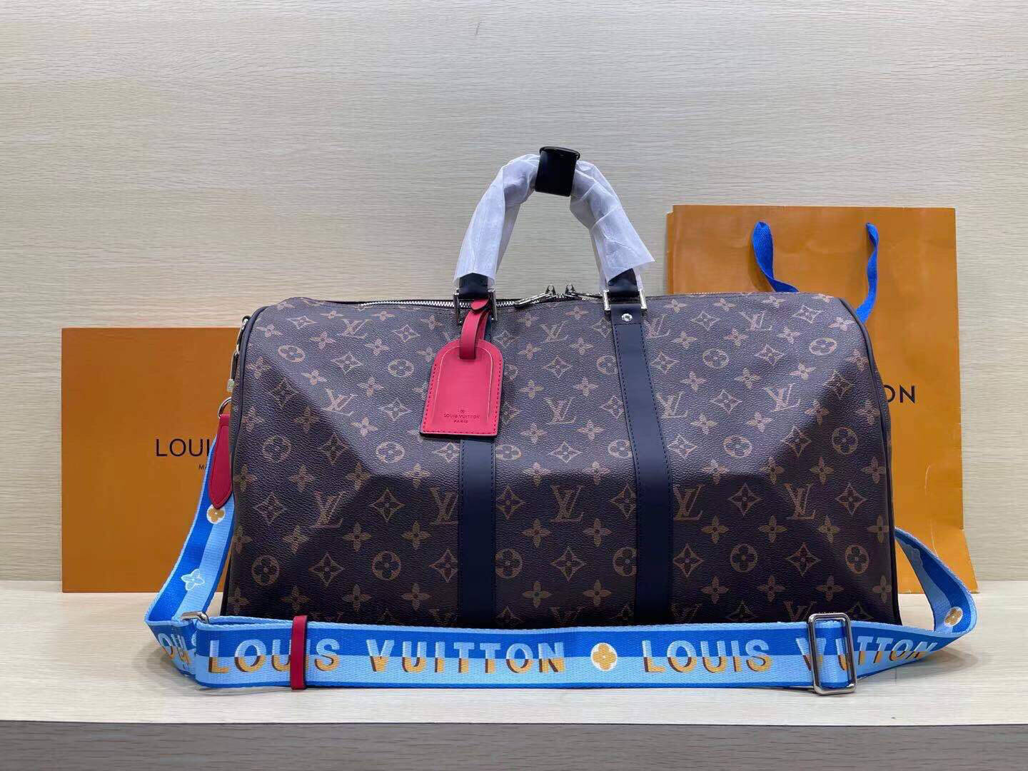 LV Brown Monogram Duffle Bag - Colorful Strap Accent