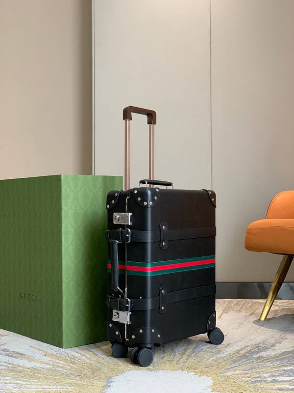 GUCCI Luggage, A Fashion Statement on the Go! Classic Black with Signature Red & Green Stripes, Exuding Luxury. 