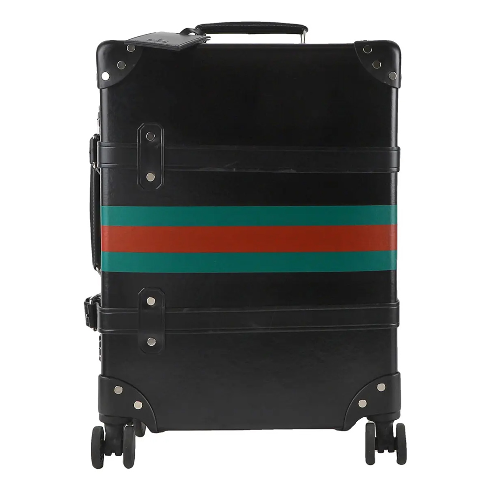 GUCCI Luggage, A Fashion Statement on the Go! Classic Black with Signature Red & Green Stripes, Exuding Luxury. 