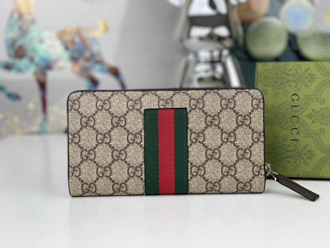 Gucci Beige GG Pattern Wallet with Green Red Stripe - Premium Accessory