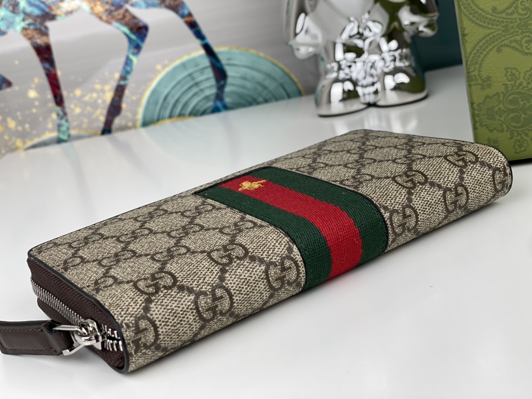 Gucci Beige GG Pattern Wallet with Green Red Stripe - Premium Accessory