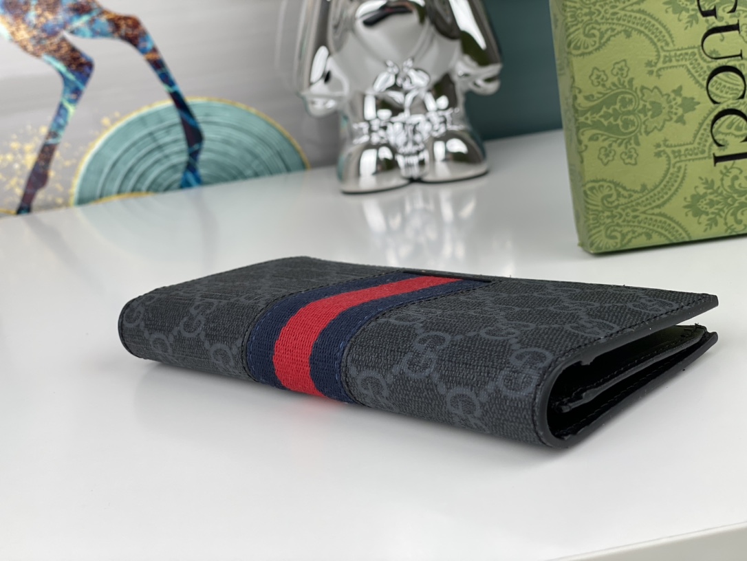 Stylish Gucci Wallet - Blue GG Pattern, Red Blue Stripe Detail