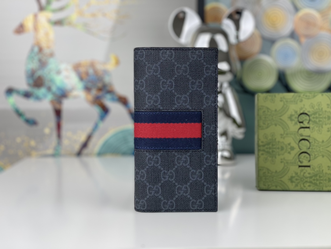 Stylish Gucci Wallet - Blue GG Pattern, Red Blue Stripe Detail