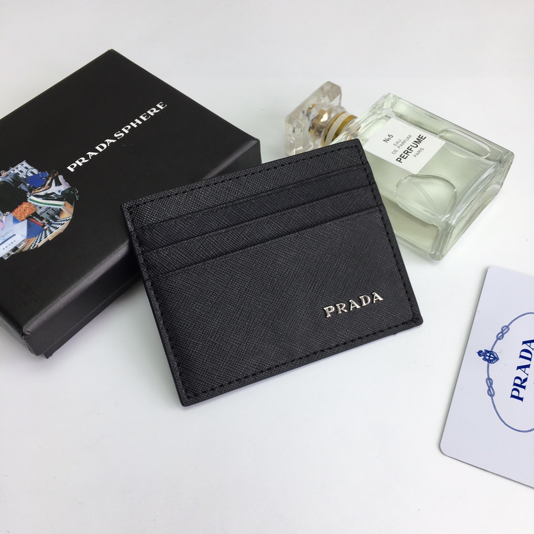 Prada-Inspired Black Leather Cardholder - Sleek and Stylish